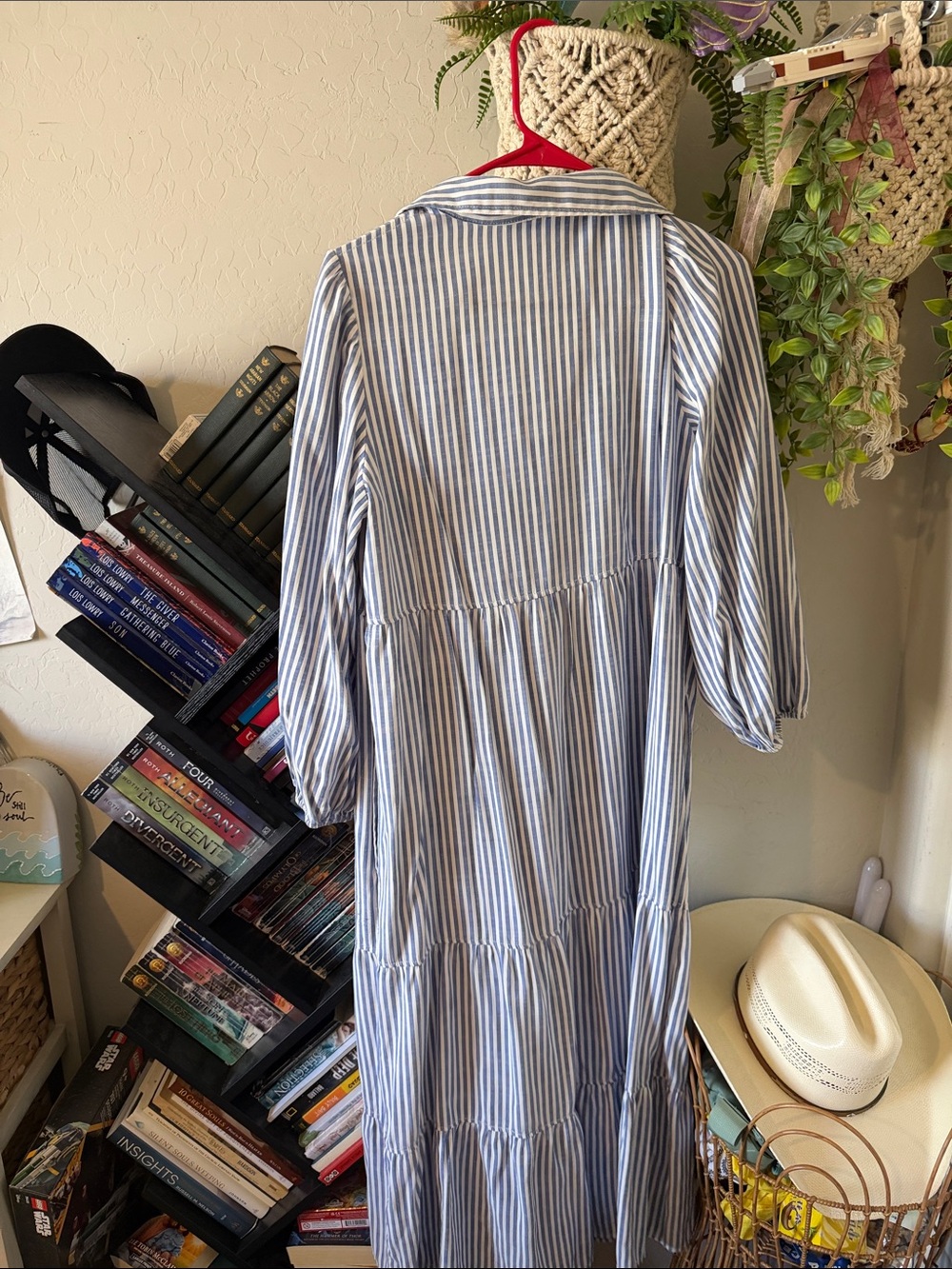 Target Blue and White Striped Tiered Midi Dress - Picture 8 of 8